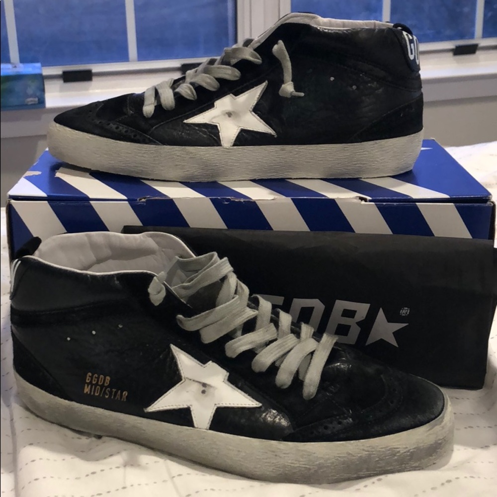 Golden Goose black leather/suede midstar Sz 42